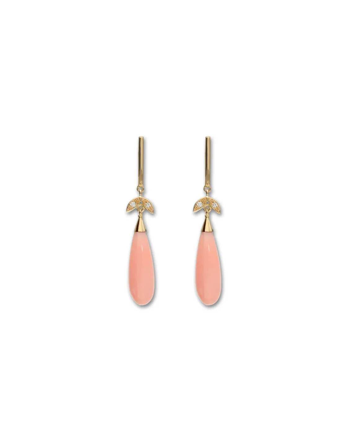 Outlet Pendientes Oro Amarillo, Diamantes Y Coral Piel De Ángel Para Ella | Pendientes