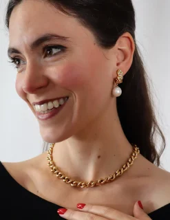 New Pendientes Oro Amarillo, Diamantes Y Perla Australiana Para Ella | Pendientes