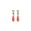 Clearance Pendientes Oro Amarillo, Esmeralda Y Coral Para Ella | Pendientes