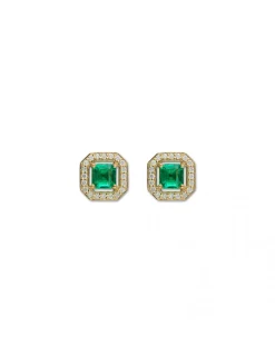 Outlet Pendientes Oro Amarillo, Esmeralda Y Diamantes Para Ella | Pendientes