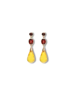 Clearance Pendientes Oro Amarillo, Granate Y Citrino Para Ella | Pendientes