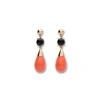 Fashion Pendientes Oro Amarillo, Ónix Y Coral Para Ella | Pendientes