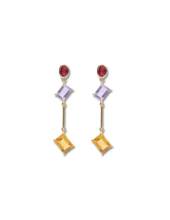 Sale Pendientes Oro Amarillo, Rubí, Amatista Y Citrino Pendientes | Para Ella