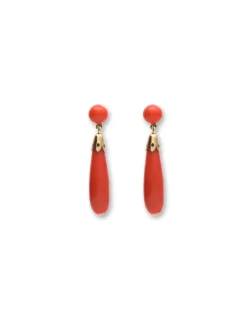 Clearance Pendientes Oro Amarillo Y Coral Para Ella | Pendientes