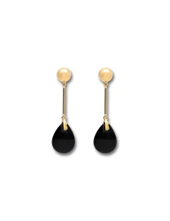 Clearance Pendientes Oro Amarillo Y Ónix Eclipsia | Para Ella