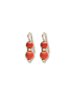 Hot Pendientes Oro Amarillo Y Coral Para Ella | Pendientes