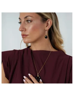 Clearance Pendientes Oro Amarillo Y Ónix Eclipsia | Para Ella