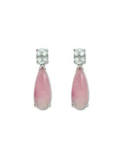Best Pendientes Oro Blanco, Aguamarina Y Zafiro Rosa Para Ella | Pendientes