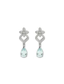 Clearance Pendientes Oro Blanco, Aguamarina Y Diamantes Para Ella | Pendientes