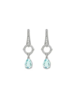 New Pendientes Oro Blanco, Aguamarina Y Diamantes Para Ella | Pendientes