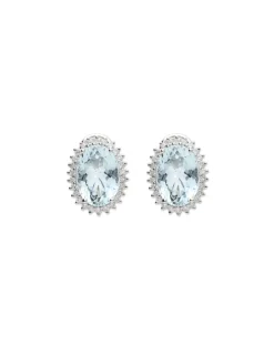 Outlet Pendientes Oro Blanco, Aguamarina Y Diamantes Para Ella | Pendientes