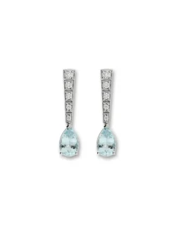Hot Pendientes Oro Blanco, Aguamarina Y Diamantes Para Ella | Pendientes