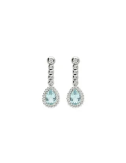Clearance Pendientes Oro Blanco, Aguamarina Y Diamantes Para Ella | Pendientes