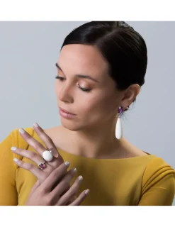 Discount Pendientes Oro Blanco, Amatista, Diamantes Y Coral Para Ella | Pendientes