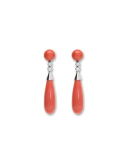 Clearance Pendientes Oro Blanco, Coral Y Diamantes Para Ella | Pendientes