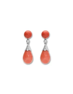 Discount Pendientes Oro Blanco, Coral Y Diamantes Para Ella | Pendientes