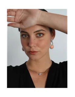 Outlet Pendientes Oro Blanco, Coral Y Diamantes Para Ella | Pendientes