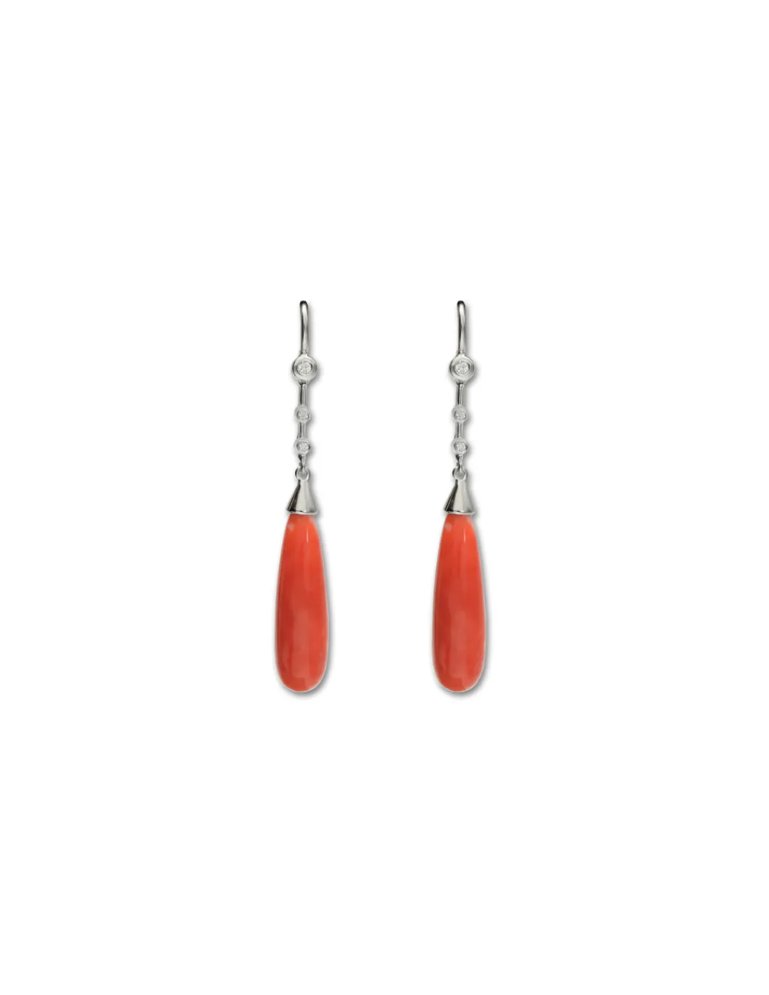 Fashion Pendientes Oro Blanco, Diamantes Y Coral Para Ella | Pendientes