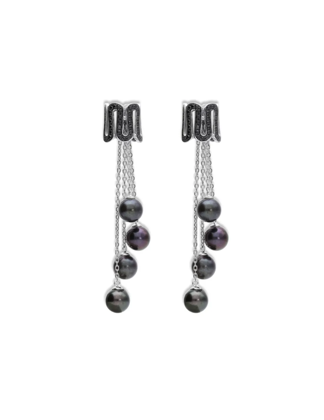 New Pendientes Oro Blanco, Diamantes Y Perlas Black Diamonds | Para Ella