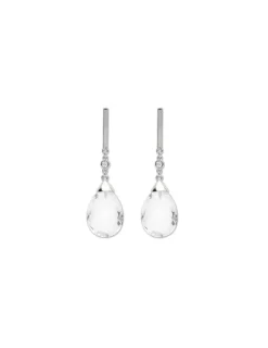 Outlet Pendientes Oro Blanco, Diamante Y Cristal De Roca Para Ella | Pendientes