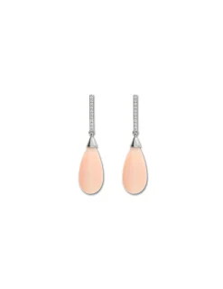 Outlet Pendientes Oro Blanco, Diamantes Y Coral Para Ella | Pendientes