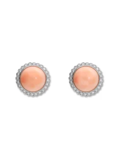 Discount Pendientes Oro Blanco, Diamantes Y Coral Para Ella | Pendientes