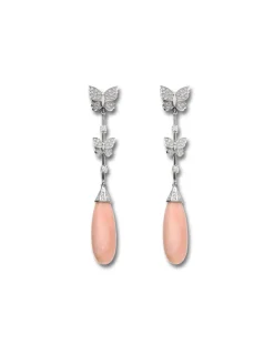 Hot Pendientes Oro Blanco, Diamantes Y Coral Para Ella | Pendientes