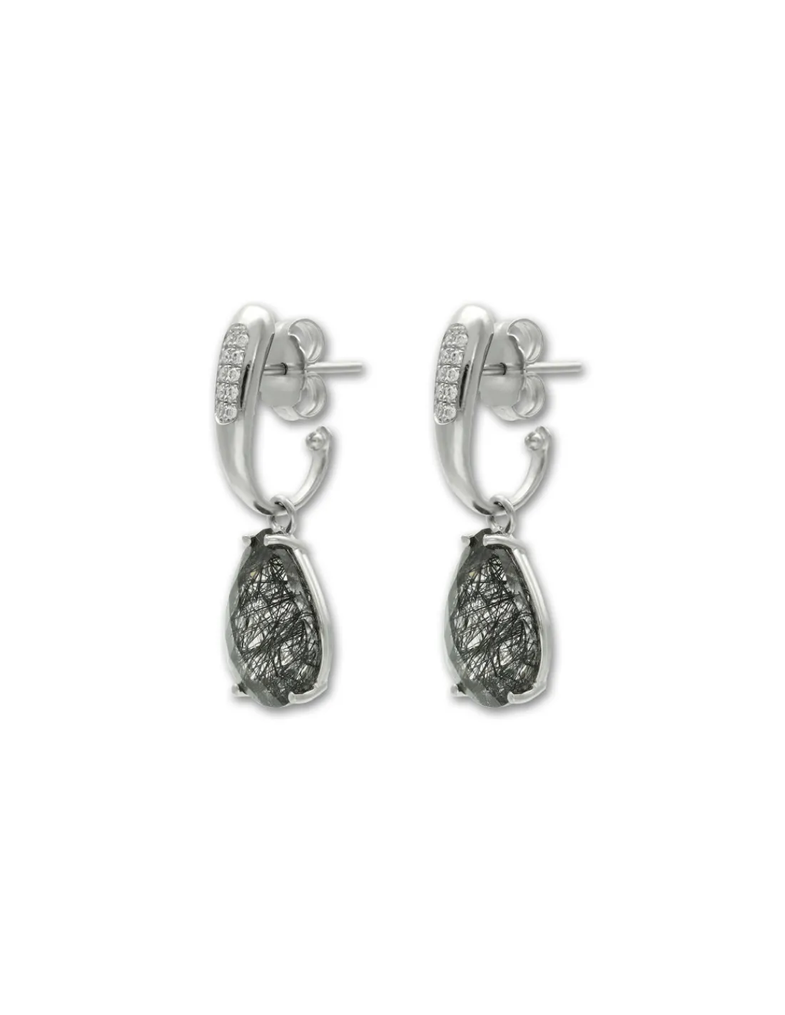 Online Pendientes Oro Blanco, Diamantes Y Cuarzo Rutilado Para Ella | Pendientes