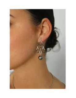 Discount Pendientes Oro Blanco, Diamantes Y Perla Black Diamonds | Para Ella