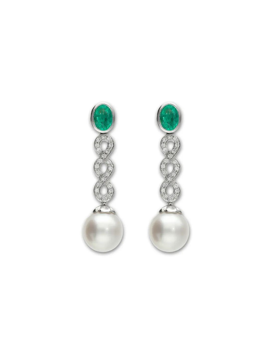 Fashion Pendientes Oro Blanco, Esmeralda, Diamantes Y Perla Australiana Para Ella | Pendientes