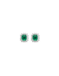 Outlet Pendientes Oro Blanco, Esmeralda Y Diamantes Para Ella | Pendientes
