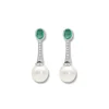 Fashion Pendientes Oro Blanco, Esmeralda, Diamantes Y Perla Australiana Para Ella | Pendientes