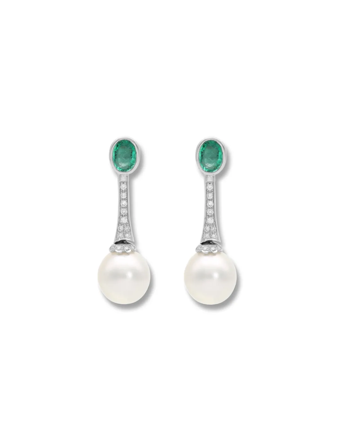Fashion Pendientes Oro Blanco, Esmeralda, Diamantes Y Perla Australiana Para Ella | Pendientes