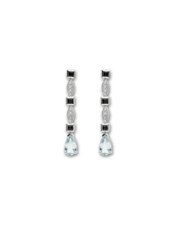 Sale Pendientes Oro Blanco, Ónix, Aguamarina Y Diamantes Para Ella | Pendientes