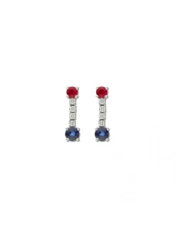 Clearance Pendientes Oro Blanco, Rubí, Diamantes Y Zafiro Para Ella | Pendientes