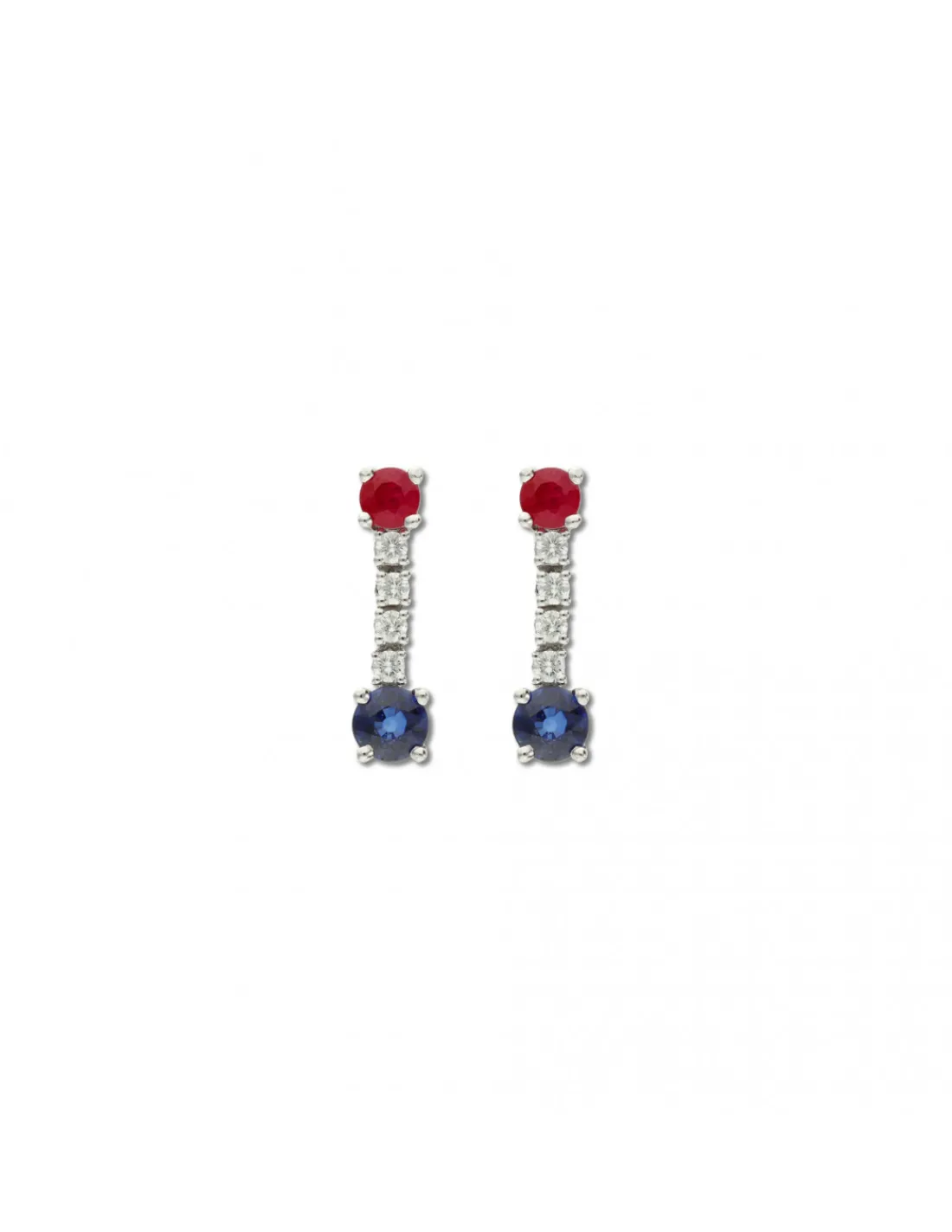 Clearance Pendientes Oro Blanco, Rubí, Diamantes Y Zafiro Para Ella | Pendientes