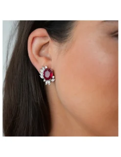 Sale Pendientes Oro Blanco, Rubí Y Diamantes Para Ella | Pendientes