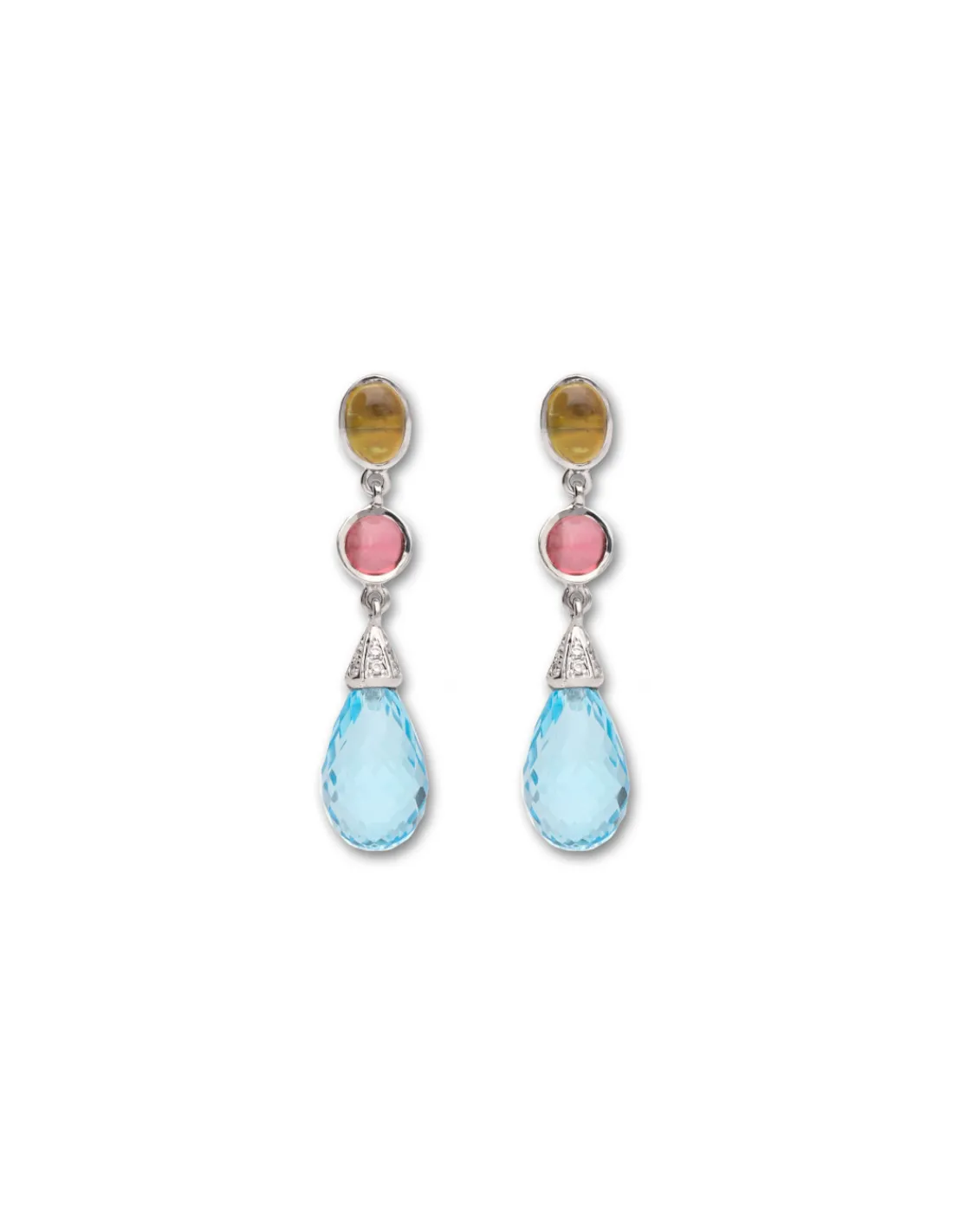 Clearance Pendientes Oro Blanco, Turmalinas, Diamantes Y Topacio Para Ella | Pendientes