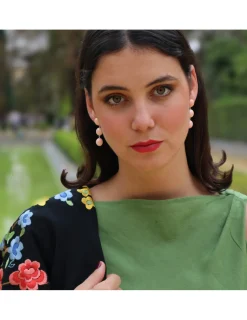 Discount Pendientes Oro Blanco Y Coral Para Ella | Pendientes