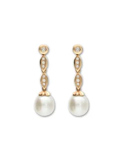 Clearance Pendientes Oro Rosa, Diamantes Y Perla Australiana Para Ella | Pendientes