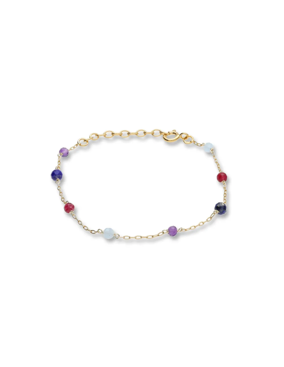 New Pulsera Oro Amarillo, Jade, Amatista, Aguamarina Y Lapislázuli Para Ella | Pulseras